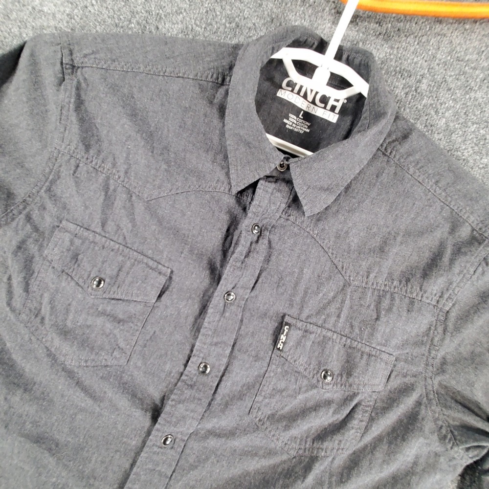 Cinch Shirt Mens L Modern Fit MTW1312042 Charcoal Gray Western Button-Down
